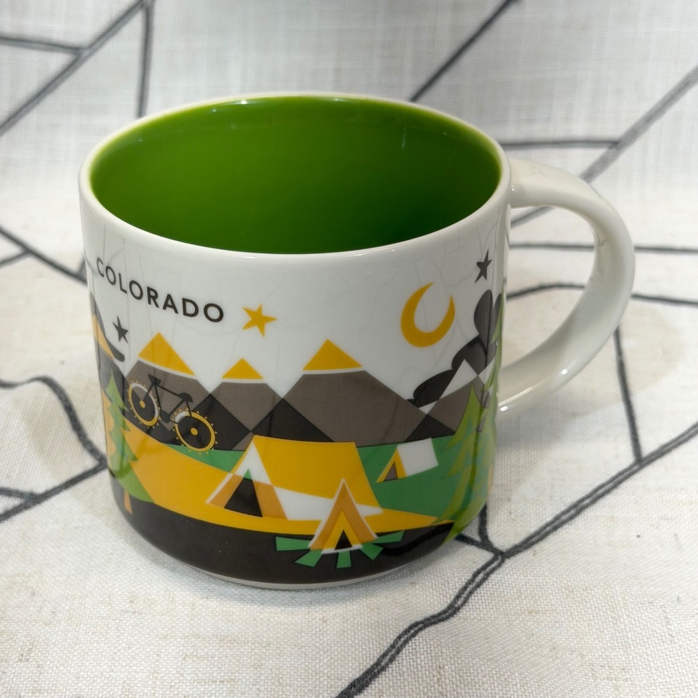 Starbucks Coffee Mug 14oz Colorado You Are Here Collection Green White Mountains